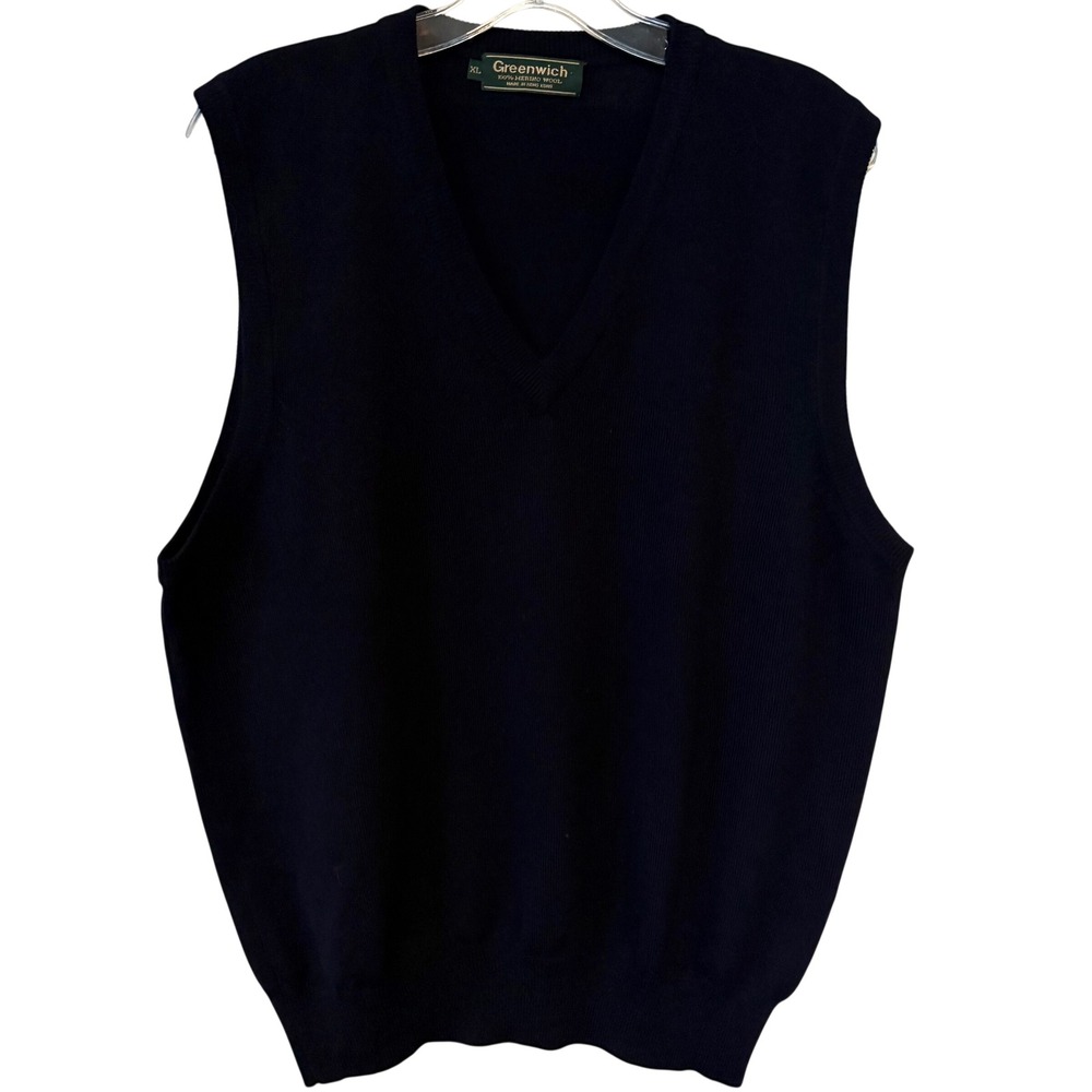 Greenwich Men's Navy Blue V‎ Neck Merino Wool Sweater Vest in Size XL